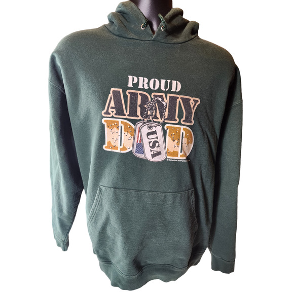 Proud Army Dad USA Mens XL Green Military Sweatshirt Patriotic Kangaroo Pocket - Picture 2 of 9